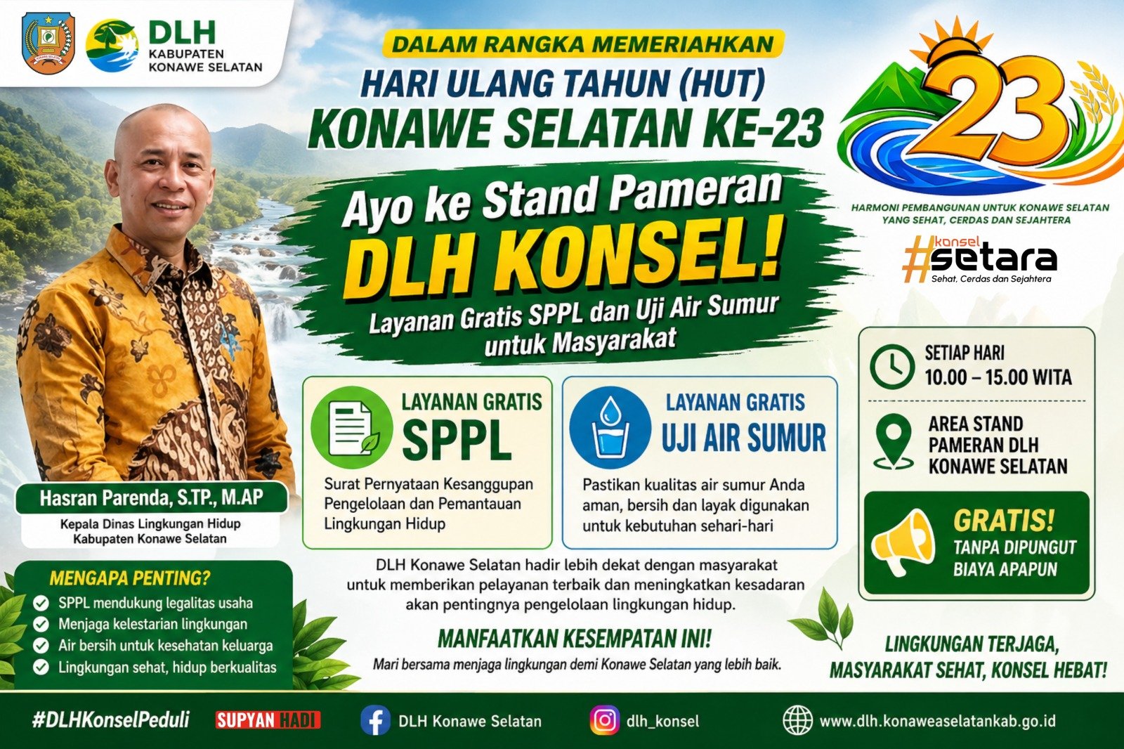 Ayo ke Stand Pameran DLH Konsel! Layanan Gratis SPPL dan Uji Air Sumur untuk Masyarakat Selama HUT Konsel ke-23