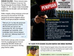 Oknum Penipu Catut Nama Plt Kadis PUTR Konsel, Korban Dijanjikan Program Drainase dan Jalan Usaha Tani