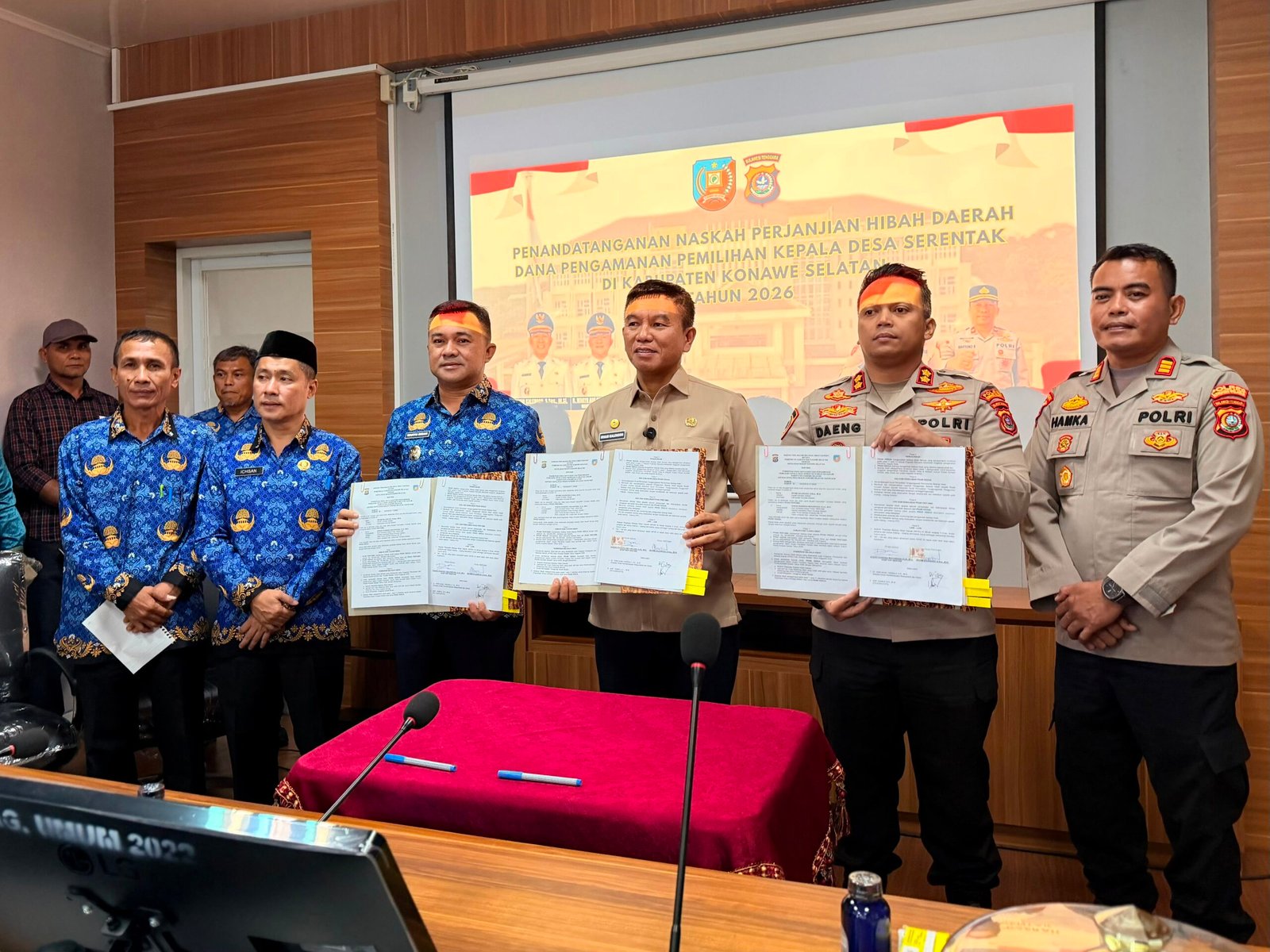 Kawal Pilkades Serentak 2026, Pemkab Konsel dan Polres Resmi Teken NPHD Dana Pengamanan